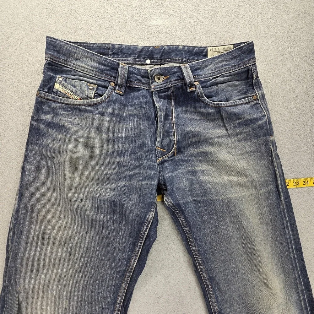 Diesel Jeans Mens 31x34 Blue Larkee Regular Straight Button Fly Distressed 008J4